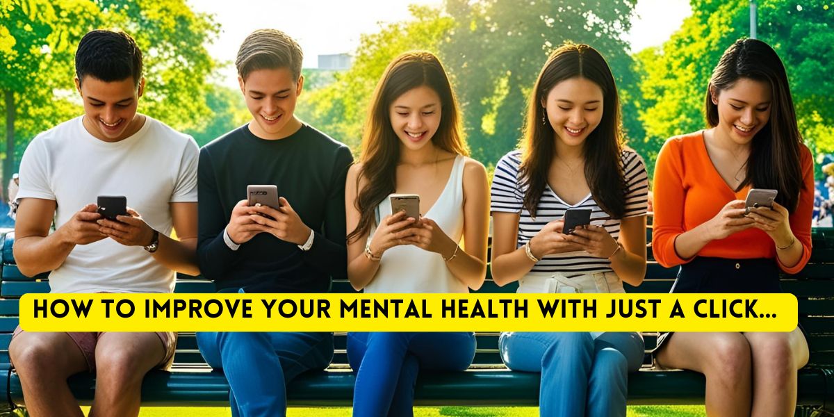 five teenagers checking their cell phones