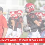 Football coach and players on field during practice, with text: 'The grind always wins.'